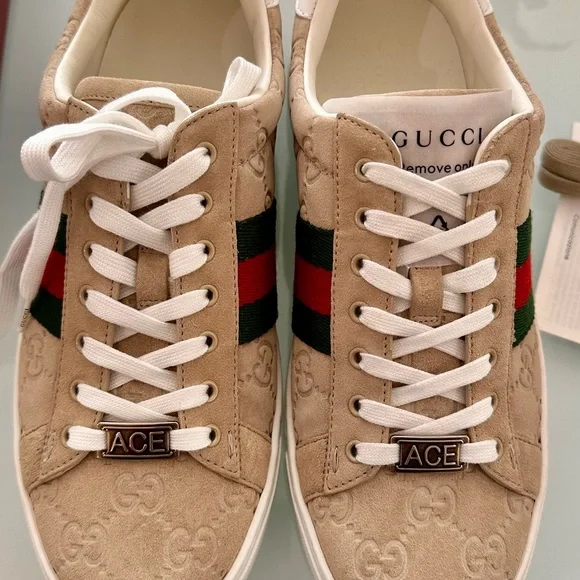 GUCCI brown suede classic red and green strip Womens SZ 7 sneakers NWT & Box - Picture 5 of 10